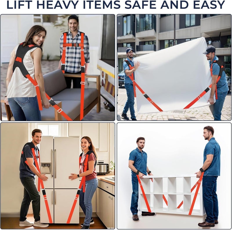 Ytonet Moving Straps, Lifting Straps for Move Furniture, 2-Person Shoulder Lifting and Moving System with Back Support for Appliances, Mattresses, Heavy Objects up to 800lbs, Round Sling, Orange - Image 5